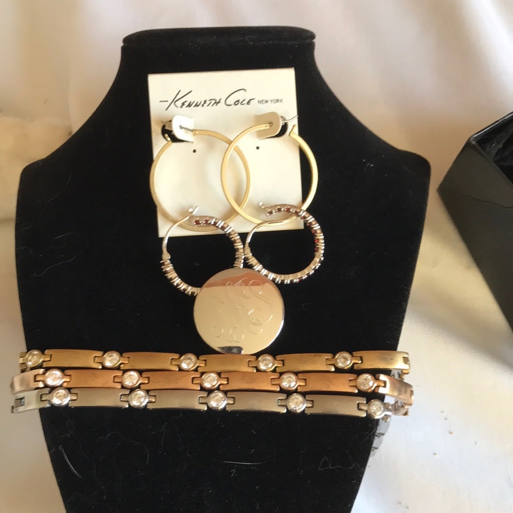 Pin bracelet, and earring lot